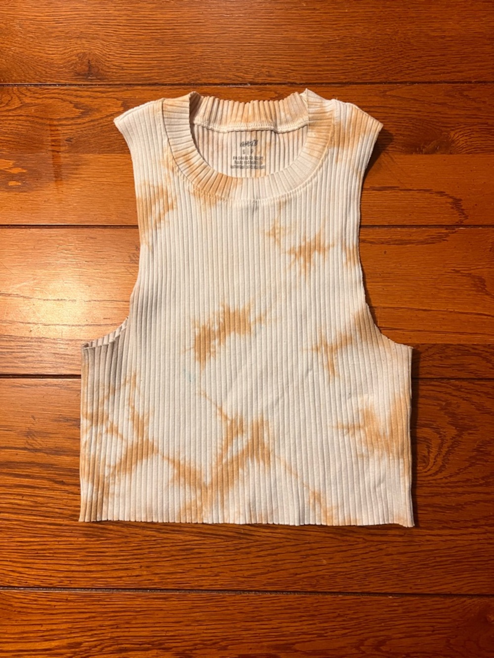 aerie Ribbed Tie-Dye Crop Tank Top - Cream & Tan